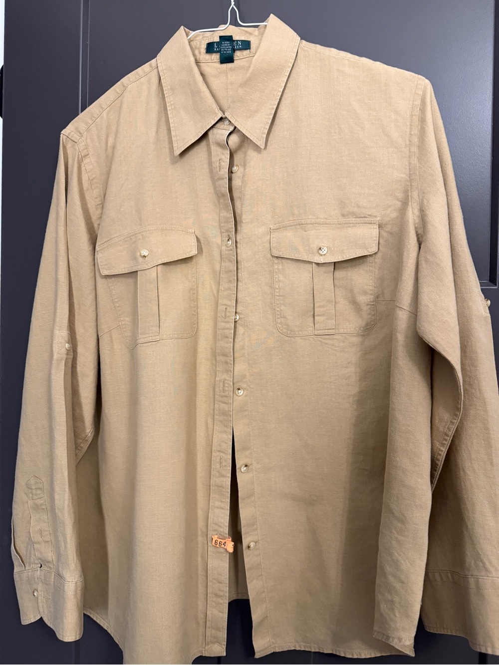 Lauren Ralph Lauren Tan Collared Button-Up Shirt